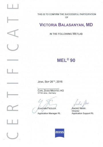 Сертификат MEL90. Баласанян В.О.